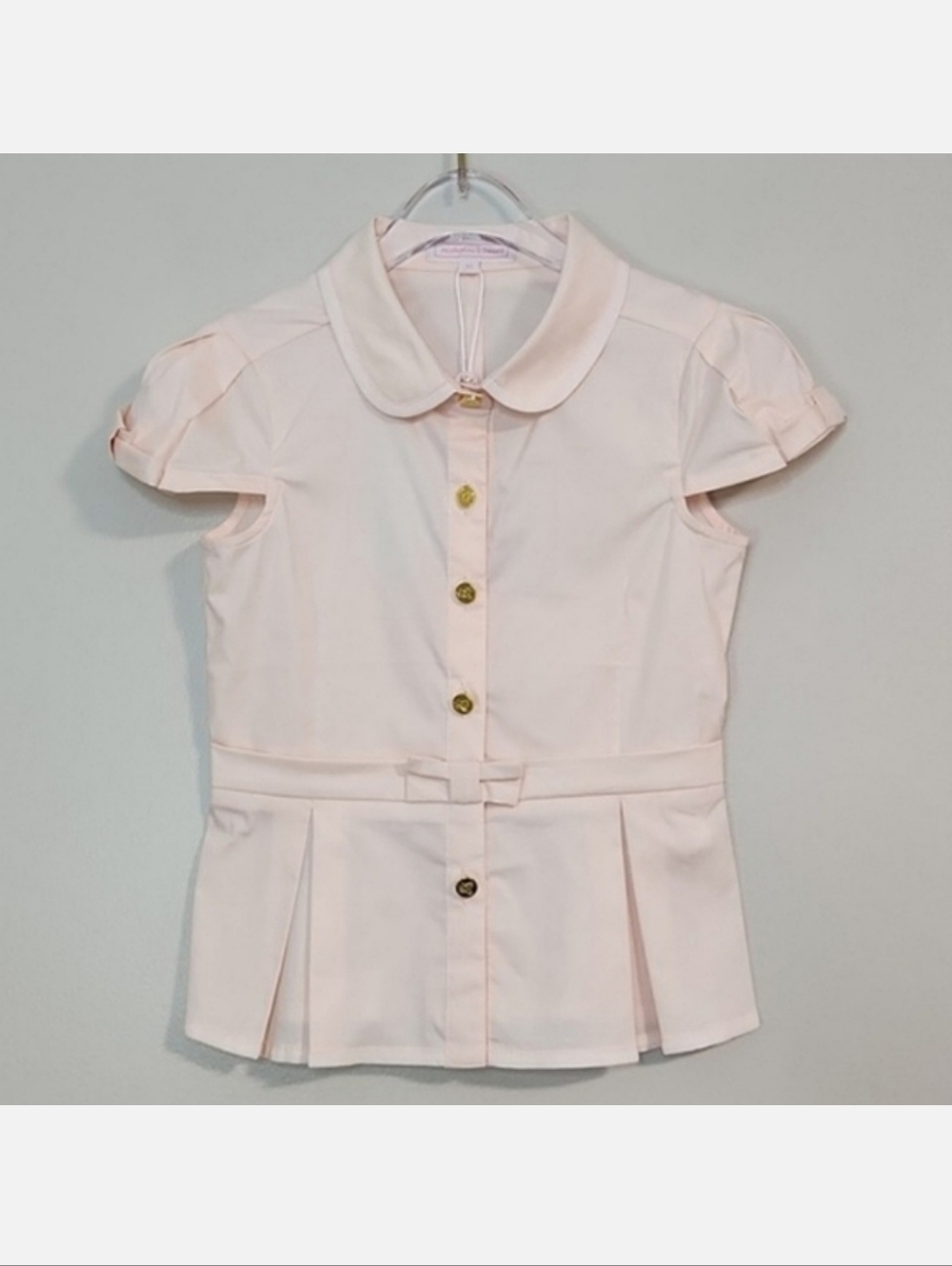 Nicholas & Bears Pink Girls Cotton Pleated Short Sleeve Button Down, Size 4~NWT
